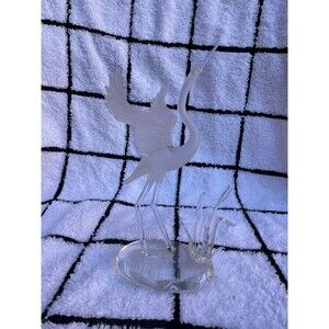 Robert Mickelsen Handcrafted Glass Egret with Cattails Art - 6.75